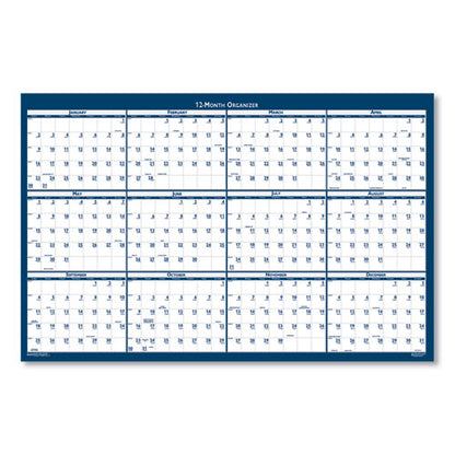 Recycled Poster Style Reversible/erasable Yearly Wall Calendar, 66 X 33, White/blue/gray Sheets, 12-month (jan To Dec): 2024