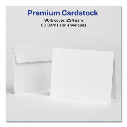 Note Cards With Matching Envelopes, Inkjet, 85 Lb, 4.25 X 5.5, Matte White, 60 Cards, 2 Cards/sheet, 30 Sheets/pack