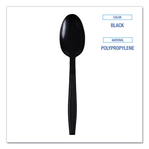 Heavyweight Wrapped Polypropylene Cutlery, Teaspoon, Black, 1,000/carton