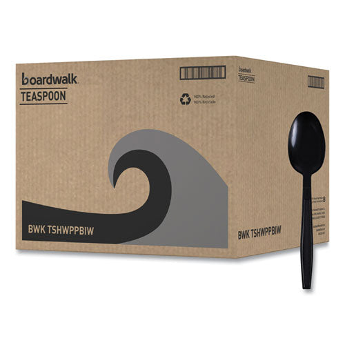 Heavyweight Wrapped Polypropylene Cutlery, Teaspoon, Black, 1,000/carton