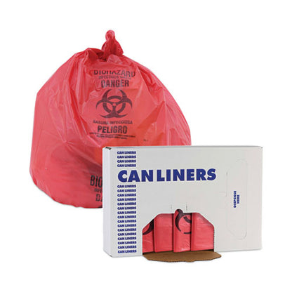 Linear Low Density Health Care Trash Can Liners, 16 Gal, 1.3 Mil, 24 X 32, Red, 250/carton