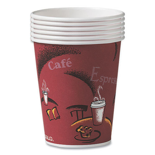 Paper Hot Drink Cups In Bistro Design, 8 Oz, Maroon, 500/carton