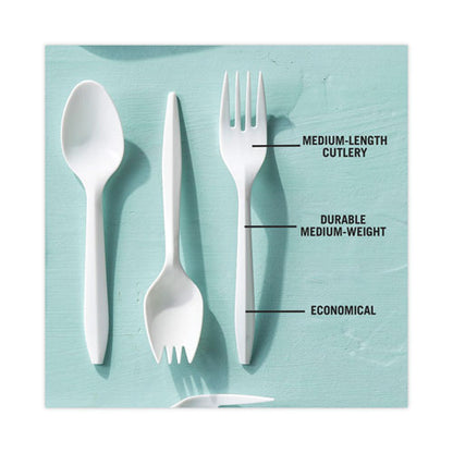 Fieldware Cutlery, Fork, Mediumweight, White, 1,000/carton