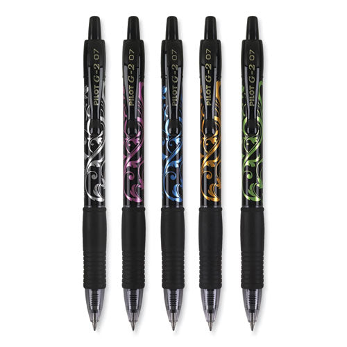 G2 Fashion Premium Gel Pen, Retractable, Fine 0.7 Mm, Black Ink, Assorted Barrel Colors, 5/pack