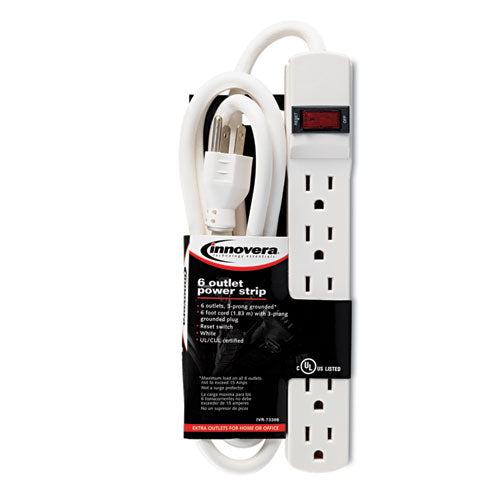 Power Strip, 6 Outlets, 6 Ft Cord, Ivory