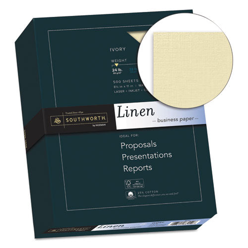 25% Cotton Linen Business Paper, 24 Lb Bond Weight, 8.5 X 11, Ivory, 500/ream