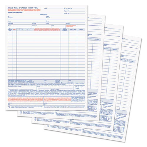 Bill Of Lading, Four-part Carbonless, 8.5 X 11, 50 Forms Total