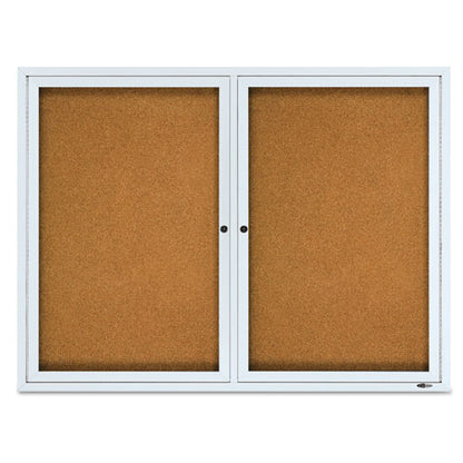 Enclosed Cork Bulletin Board, Cork/fiberboard, 48 X 36, Tan Surface, Silver Aluminum Frame