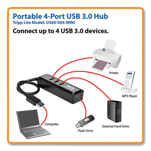 Usb 3.0 Superspeed Hub, 4 Ports, Black