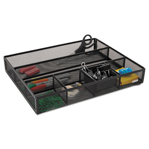 Metal Mesh Deep Desk Drawer Organizer, Six Compartments, 15.25 X 11.88 X 2.5, Black