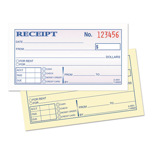 Money And Rent Receipt Books, Two-part Carbonless, 4.78 X 2.75, 50 Forms Total