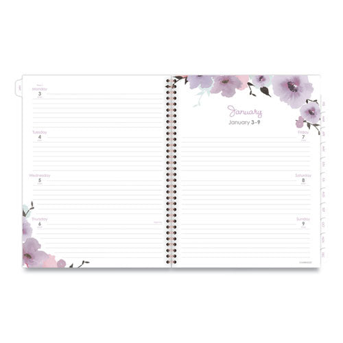 Mina Weekly/monthly Planner, Main Floral Artwork, 11 X 8.5, White/violet/peach Cover, 12-month (jan To Dec): 2024