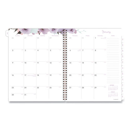 Mina Weekly/monthly Planner, Main Floral Artwork, 11 X 8.5, White/violet/peach Cover, 12-month (jan To Dec): 2024