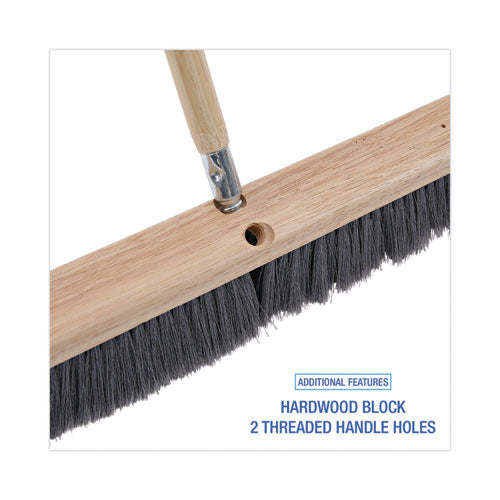 Floor Brush Head, 3" Gray Flagged Polypropylene Bristles, 24" Brush