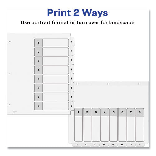 Customizable Table Of Contents Ready Index Black And White Dividers, 8-tab, 1 To 8, 11 X 8.5, White, 6 Sets