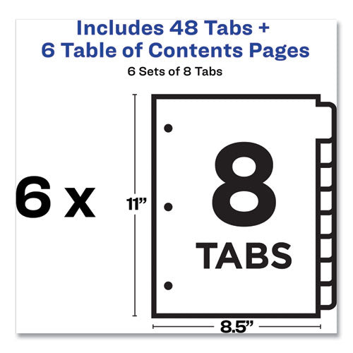 Customizable Table Of Contents Ready Index Black And White Dividers, 8-tab, 1 To 8, 11 X 8.5, White, 6 Sets