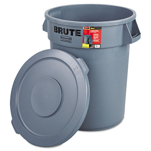 Brute Container With Lid, 32 Gal, Plastic, Gray