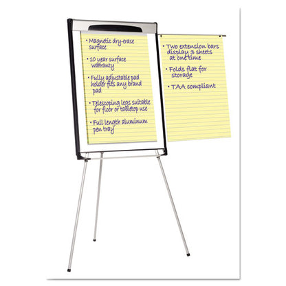 Tripod Extension Bar Magnetic Dry-erase Easel, 39" To 72" High, Black/silver