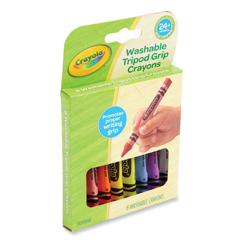 Washable Tripod Grip Crayons, Assorted Colors, 8/pack