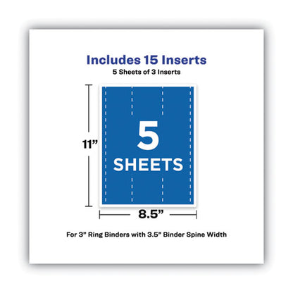 Binder Spine Inserts, 3" Spine Width, 3 Inserts/sheet, 5 Sheets/pack