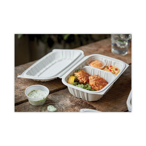 Earthchoice Vented Microwavable Mfpp Hinged Lid Container, 2-compartment, 9 X 6 X 3.1, White, Plastic, 170/carton