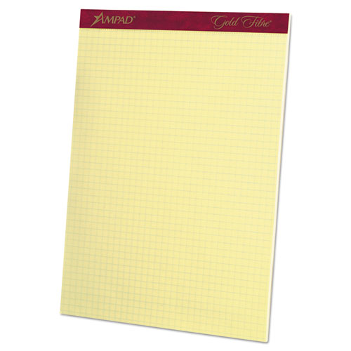 Gold Fibre Canary Quadrille Pads, Stapled With Perforated Sheets, Quadrille Rule (4 Sq/in), 50 Canary 8.5 X 11.75 Sheets