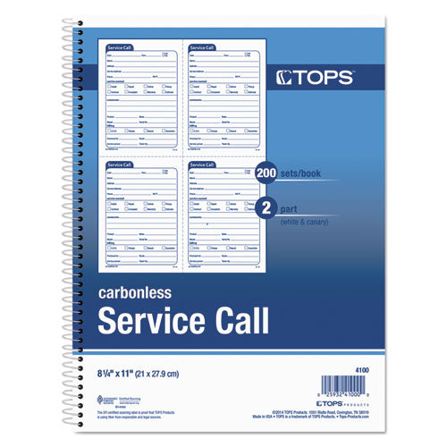 Service Call Book, Two-part Carbonless, 5.5 X 3.88, 4 Forms/sheet, 200 Forms Total