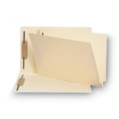 End Tab Fastener Folders With Reinforced Straight Tabs, 14-pt Manila, 2 Fasteners, Legal Size, Manila Exterior, 50/box