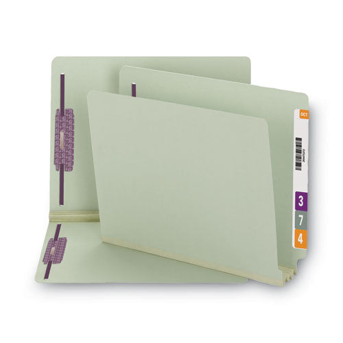 End Tab Pressboard Classification Folders, Two Safeshield Coated Fasteners, 3" Expansion, Letter Size, Gray-green, 25/box