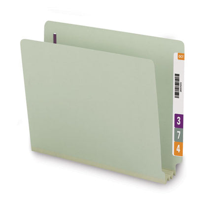 End Tab Pressboard Classification Folders, Two Safeshield Coated Fasteners, 3" Expansion, Letter Size, Gray-green, 25/box