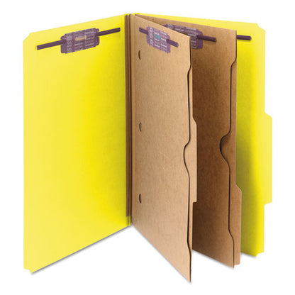 6-section Pressboard Top Tab Pocket Classification Folders, 6 Safeshield Fasteners, 2 Dividers, Legal Size, Yellow, 10/box