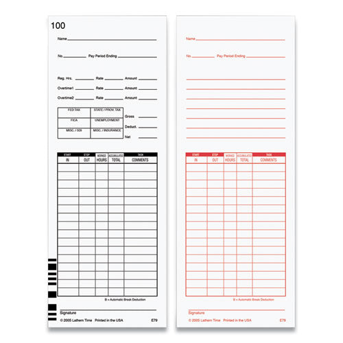 Time Clock Cards For Lathem Time 7000e/7500e, Two Sides, 3.38 X 8.78, 100/pack