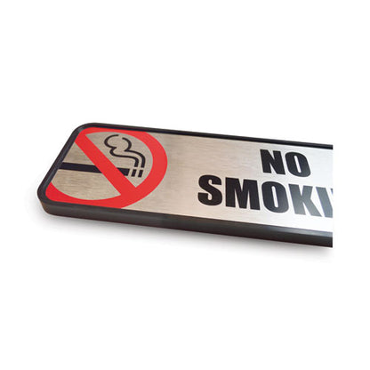 Brush Metal Office Sign, No Smoking, 9 X 3, Silver/red