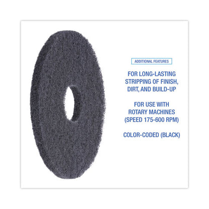 Stripping Floor Pads, 13" Diameter, Black, 5/carton