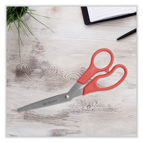 Value Line Stainless Steel Shears, 8" Long, 3.5" Cut Length, Red Offset Handle