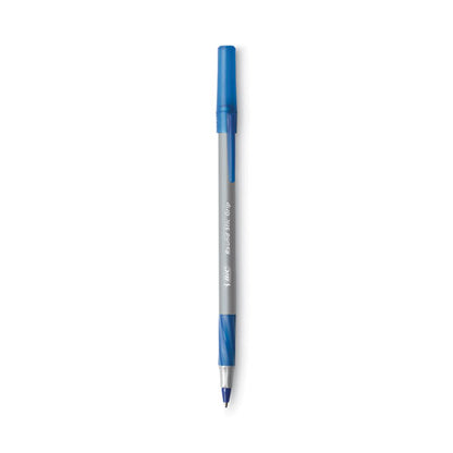 Round Stic Grip Xtra Comfort Ballpoint Pen, Stick, Fine 0.8 Mm, Blue Ink, Gray/blue Barrel, Dozen