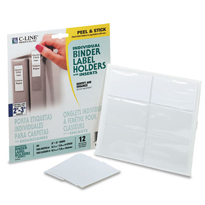 Self-adhesive Ring Binder Label Holders, Top Load, 2.25 X 3.63, Clear, 12/pack