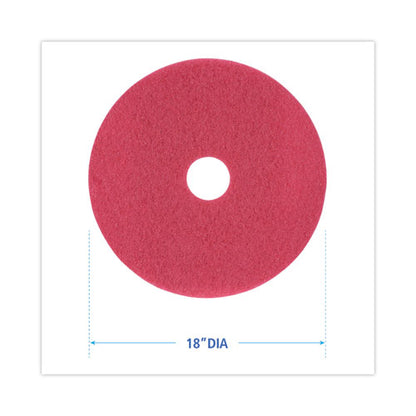 Buffing Floor Pads, 18" Diameter, Red, 5/carton