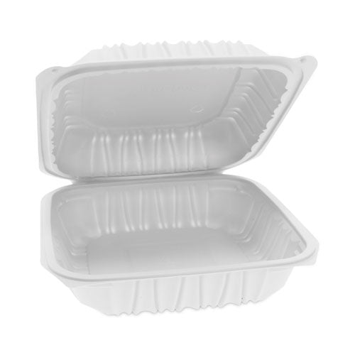 Earthchoice Vented Microwavable Mfpp Hinged Lid Container, 8.5 X 8.5 X 3.1, White, Plastic, 146/carton