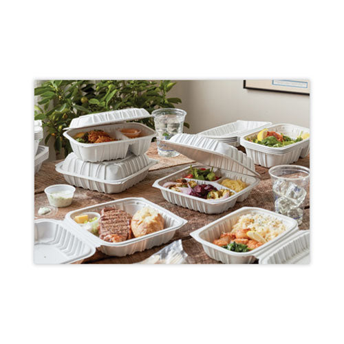 Earthchoice Vented Microwavable Mfpp Hinged Lid Container, 8.5 X 8.5 X 3.1, White, Plastic, 146/carton