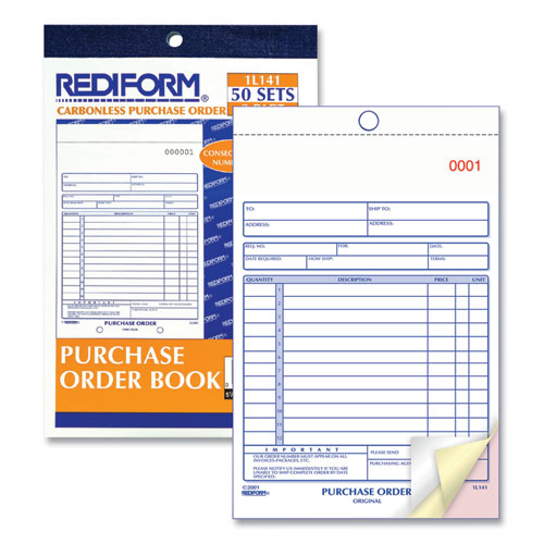 Purchase Order Book, 12 Lines, Three-part Carbonless, 5.5 X 7.88, 50 Forms Total