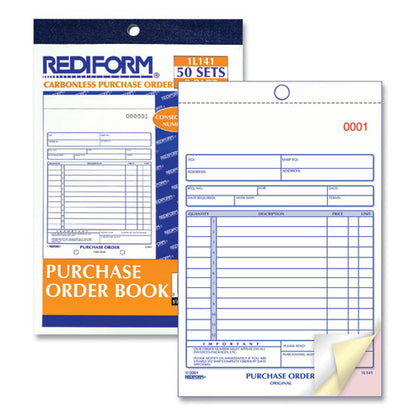 Purchase Order Book, 12 Lines, Three-part Carbonless, 5.5 X 7.88, 50 Forms Total