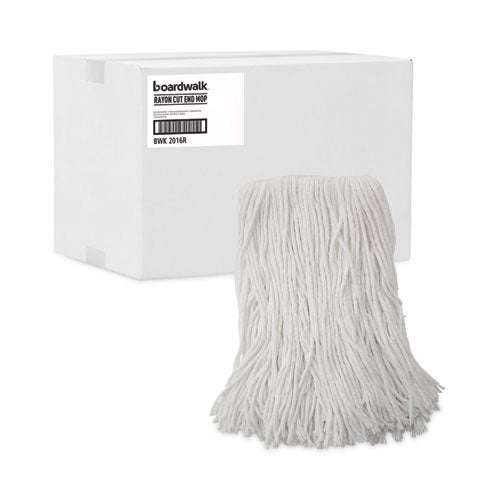 Mop Head, Value Standard Head, Rayon Fiber, Cut-end, Size No. 16, White, 12/carton