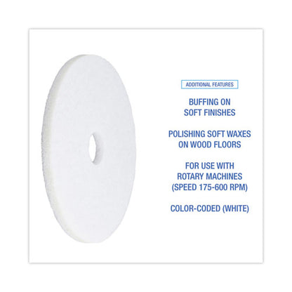 Polishing Floor Pads, 18" Diameter, White, 5/carton