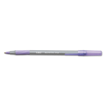 Round Stic Grip Xtra Comfort Ballpoint Pen, Easy-glide, Stick, Medium 1.2 Mm, Purple Ink, Gray/purple Barrel, Dozen