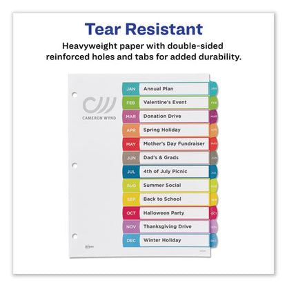 Customizable Toc Ready Index Multicolor Tab Dividers, 12-tab, Jan. To Dec., 11 X 8.5, White, Contemporary Color Tabs, 1 Set