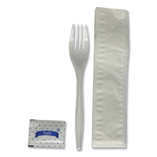 Three-piece Utensil Set, Fork/napkin/salt Packet, White, 500/carton