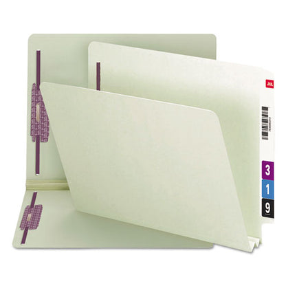 End Tab Pressboard Classification Folders, Two Safeshield Coated Fasteners, 2" Expansion, Letter Size, Gray-green, 25/box