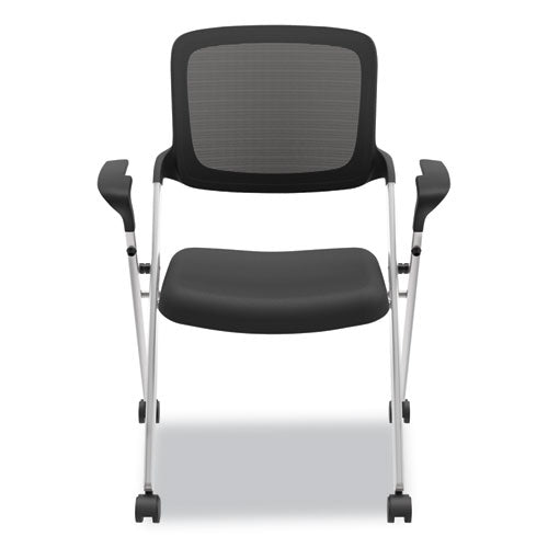 Vl314 Mesh Back Nesting Chair, Supports Up To 250 Lb, 19" Seat Height, Black Seat, Black Back, Silver Base