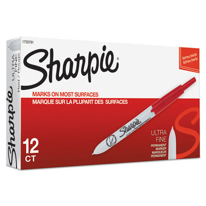 Retractable Permanent Marker, Extra-fine Needle Tip, Red